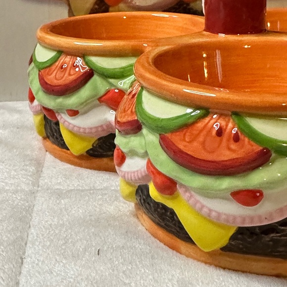New Pacific Vintage Cheeseburger Tri-Server Condiment Dish w/Ketchup Bottle Knob - Picture 6 of 14